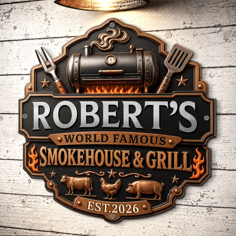 Custom BBQ Shaped Metal Sign - Personalized Grilling Gifts For BBQ Lovers, Husband, Son, Grandson, Brother, Grandpa, Dad, Yourself - Fire Up The Fun