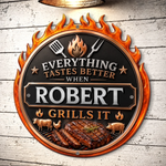 Custom BBQ Shaped Metal Sign - Personalized Grilling Gifts For BBQ Lovers, Husband, Son, Grandson, Brother, Grandpa, Dad, Yourself - Keep Calm And Grill On