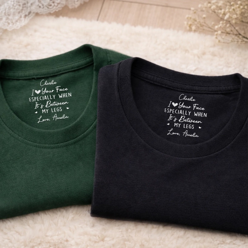 Custom Inside Neck Print T-Shirt - Personalized Anniversary Wedding Gifts For Husband And Wife, Him And Her - Whispered On Neck