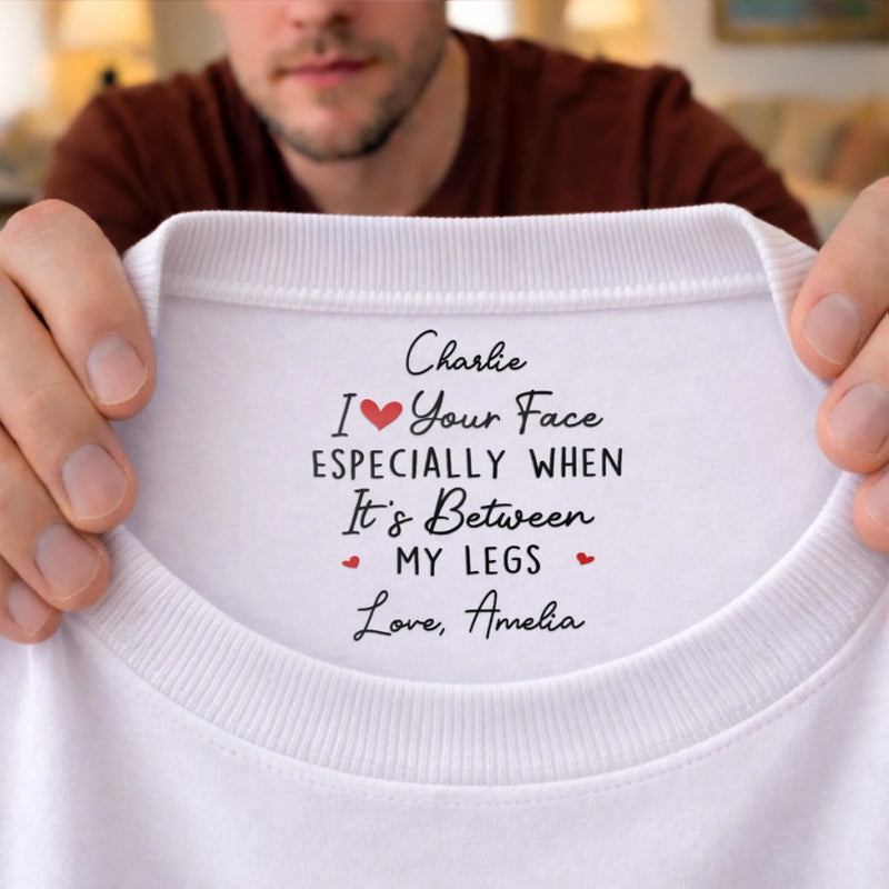 Custom Inside Neck Print T-Shirt - Personalized Anniversary Wedding Gifts For Husband And Wife, Him And Her - Whispered On Neck