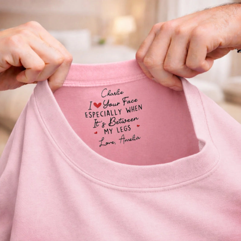 Custom Inside Neck Print T-Shirt - Personalized Anniversary Wedding Gifts For Husband And Wife, Him And Her - Whispered On Neck