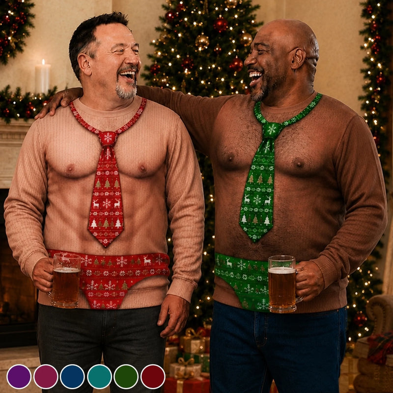 Custom Funny Ugly Sweatshirt - Personalized Christmas Birthday Gifts For Husband, Son, Grandson, Brother, Grandpa, Dad, Yourself - Dressed Up In Festive Tie