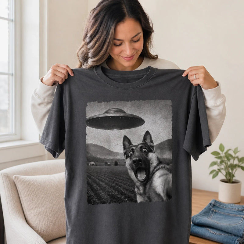Custom Photo Funny Comfort T-Shirt - Personalized Birthday Gifts For Dog Cat Lovers, Dog Dad And Mom, Cat Owners - UFO Pet Encounter