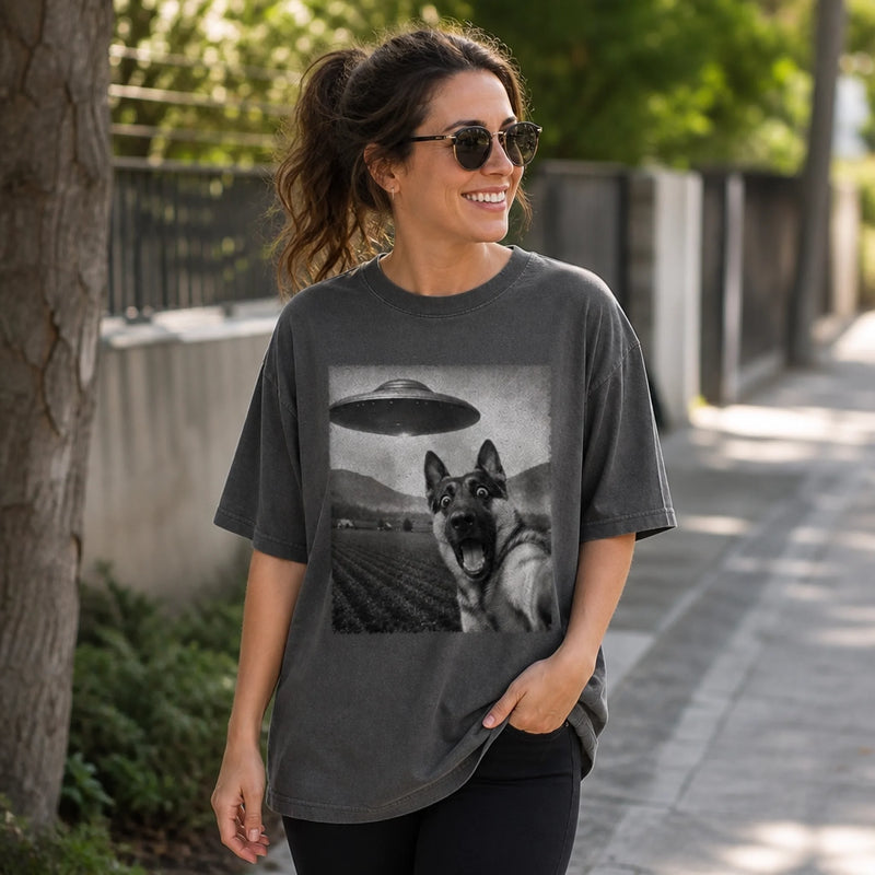 Custom Photo Funny Comfort T-Shirt - Personalized Birthday Gifts For Dog Cat Lovers, Dog Dad And Mom, Cat Owners - UFO Pet Encounter