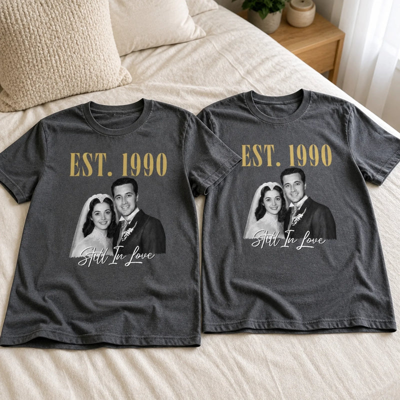 Custom Photo Comfort T-Shirt - Personalized Anniversary Wedding Gifts For Husband And Wife, Him And Her - Sweet Retro Romance