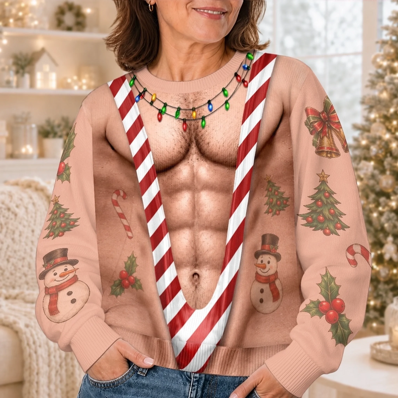 Custom Funny Patriotic Ugly Sweatshirt - Personalized Christmas Birthday Gifts For Husband, Son, Grandson, Brother, Grandpa, Dad, Yourself - Rocking Candy Cane Mankini Today