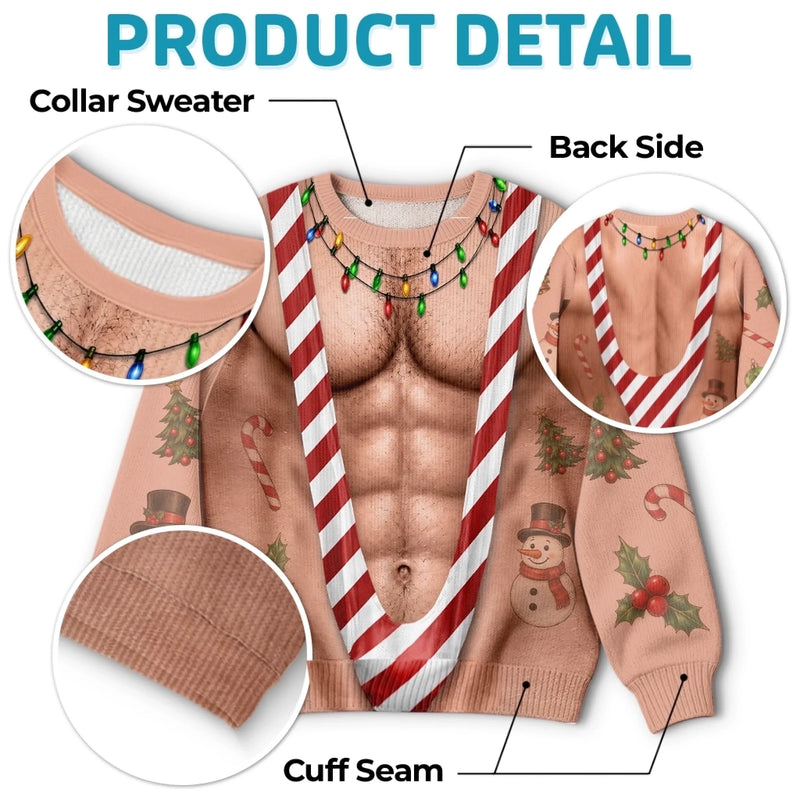 Custom Funny Patriotic Ugly Sweatshirt - Personalized Christmas Birthday Gifts For Husband, Son, Grandson, Brother, Grandpa, Dad, Yourself - Rocking Candy Cane Mankini Today