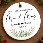 Custom Photo First Christmas Double-Sided Ceramic Ornament - Personalized Anniversary Christmas Wedding Gifts For Husband And Wife, Him And Her - Engaged, Married, Loved