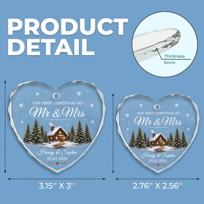 Custom First Christmas Heart Glass Ornament - Personalized Anniversary Christmas Wedding Gifts For Husband And Wife, Him And Her - Mr And Mrs Christmas