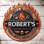 Custom BBQ Shaped Metal Sign - Personalized Grilling Gifts For BBQ Lovers, Husband, Son, Grandson, Brother, Grandpa, Dad, Yourself - Grill Master At Work Today