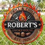 Custom BBQ Shaped Metal Sign - Personalized Grilling Gifts For BBQ Lovers, Husband, Son, Grandson, Brother, Grandpa, Dad, Yourself - Grill Master At Work Today