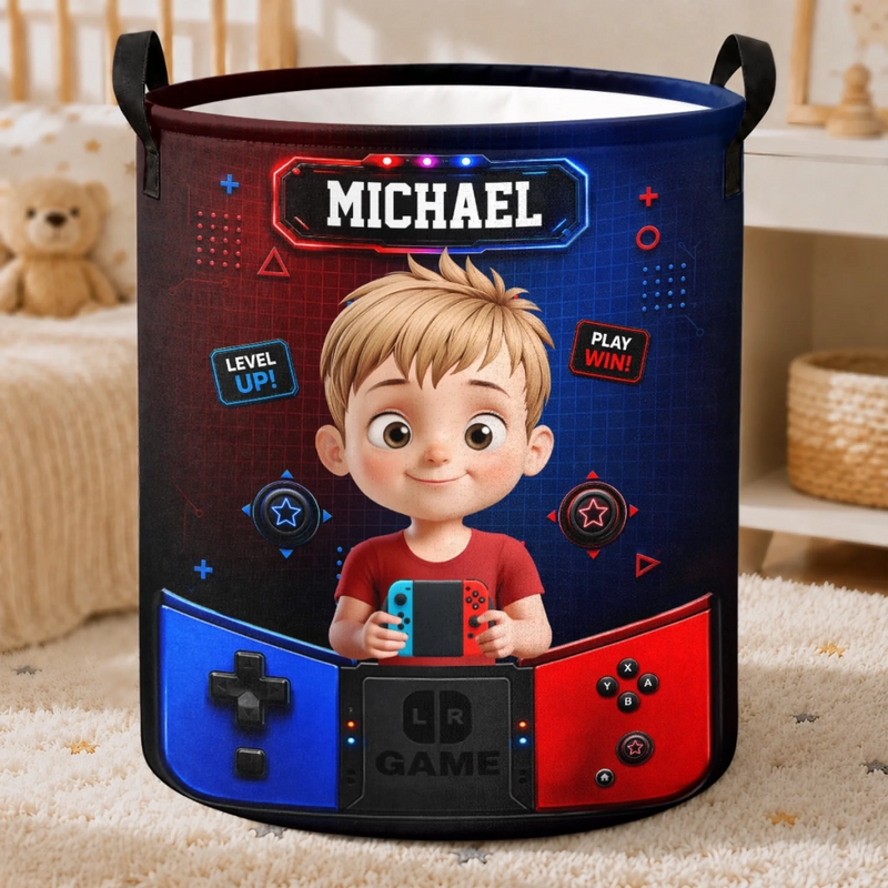 Custom Laundry Basket - Personalized Birthday Gifts For Kids - Press Start To Play