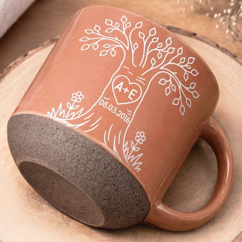 Custom Pottery Mug - Personalized Anniversary Wedding Gifts For Husband And Wife, Him And Her - Our Love Tree