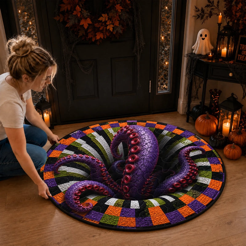 Custom Quilted Round Mat - Personalized Halloween Birthday Gifts For Mom, Dad, Brother, Sister - Spooky Season Together
