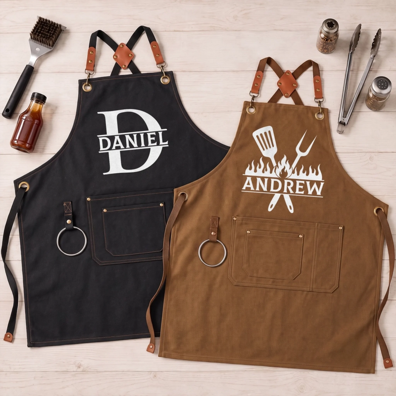 Custom Canvas Apron - Personalized Birthday Gifts For Husband, Son, Grandson, Brother, Grandpa, Dad, Yourself - Grill Sergeant On Duty