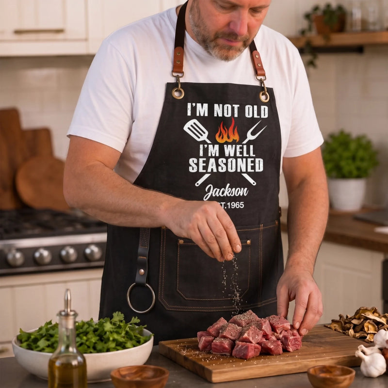 Custom Canvas Apron - Personalized Birthday Gifts For Husband, Son, Grandson, Brother, Grandpa, Dad, Yourself - The GrillFather