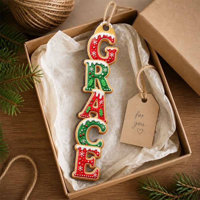 Custom Letter Wooden Ornament - Personalized Christmas Birthday Gifts For Mom, Dad, Brother, Sister - Gathered For Holiday Cheer