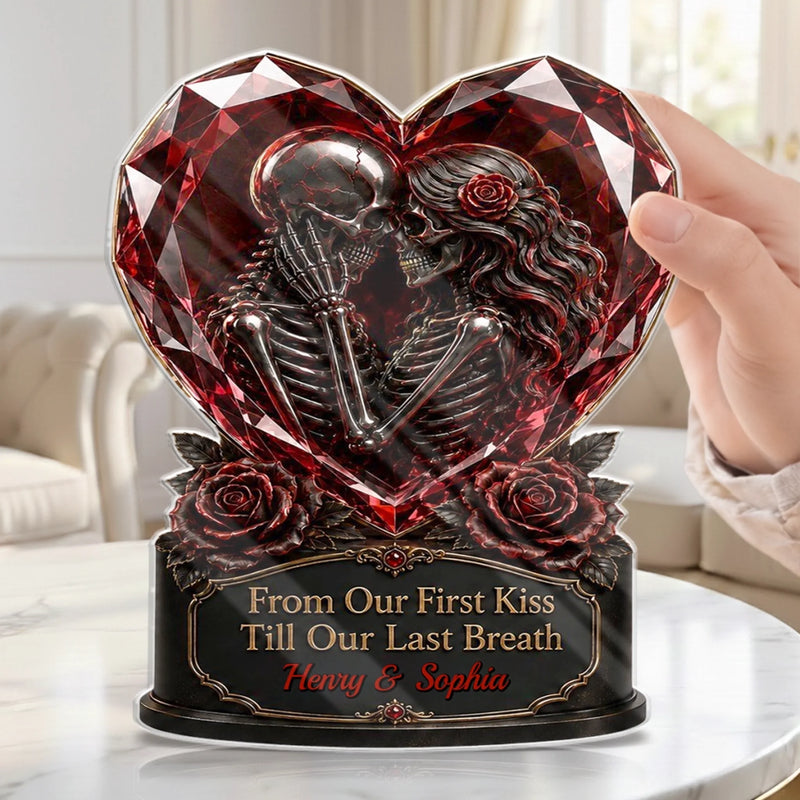 Custom Gothic Skeleton Acrylic Plaque - Personalized Halloween Decor, Anniversary Wedding Gifts For Husband And Wife, Him And Her - Dark And Beautiful Love Moments