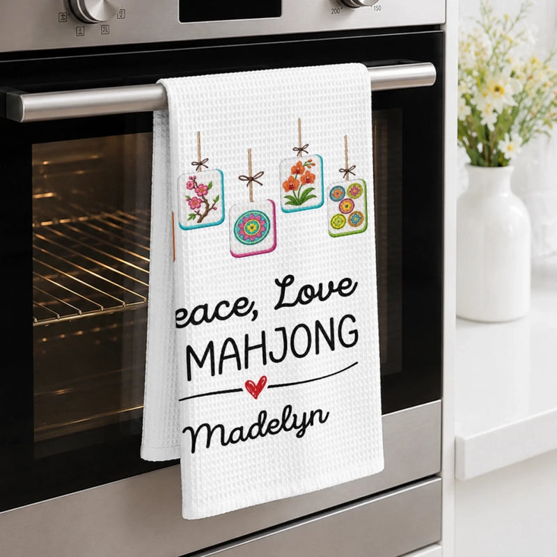 Custom Mahjong Kitchen Towel - Personalized Birthday Gifts For Mahjong Players, Mom, Dad, Brother, Sister - Look For You At Peace