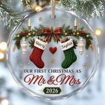 Custom First Christmas Circle Glass Ornament - Personalized Anniversary Christmas Wedding Gifts For Husband And Wife, Him And Her - Love Hanging On Tree