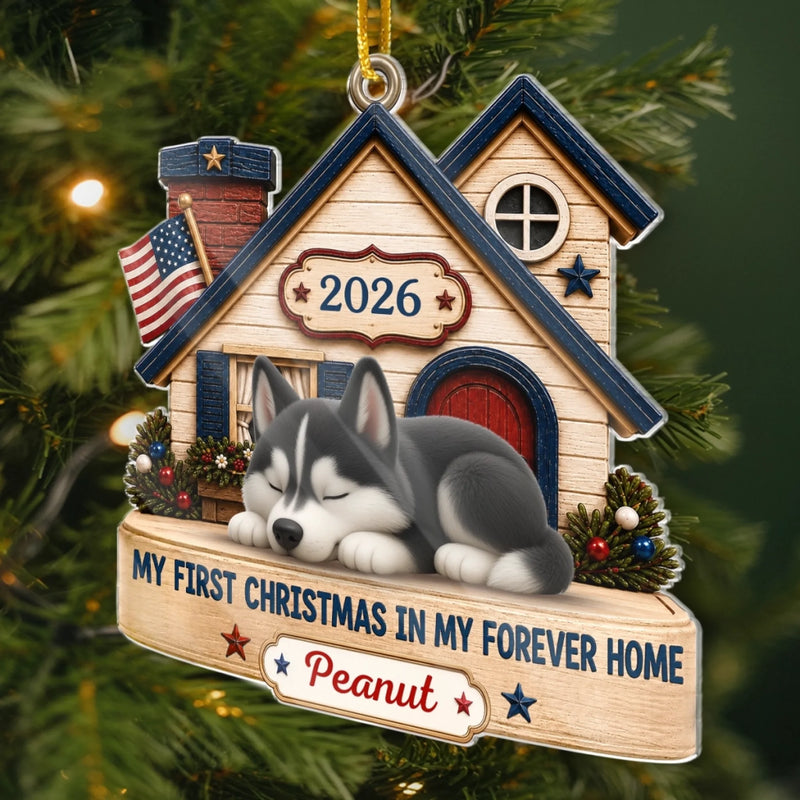 Custom First Christmas Acrylic Ornament - Personalized Christmas Birthday Gifts For Dog Cat Lovers, Dog Dad And Mom, Cat Owners - Loved In Forever Home