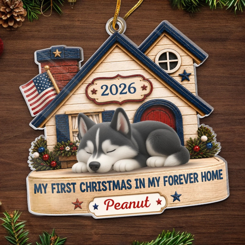 Custom First Christmas Acrylic Ornament - Personalized Christmas Birthday Gifts For Dog Cat Lovers, Dog Dad And Mom, Cat Owners - Loved In Forever Home
