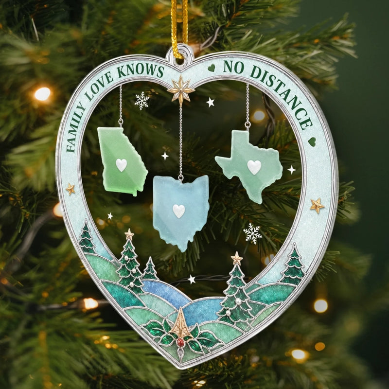 Custom Long Distance Acrylic Ornament - Personalized Christmas Birthday Gifts For Mom, Dad, Brother, Sister - Family Ties Us Together