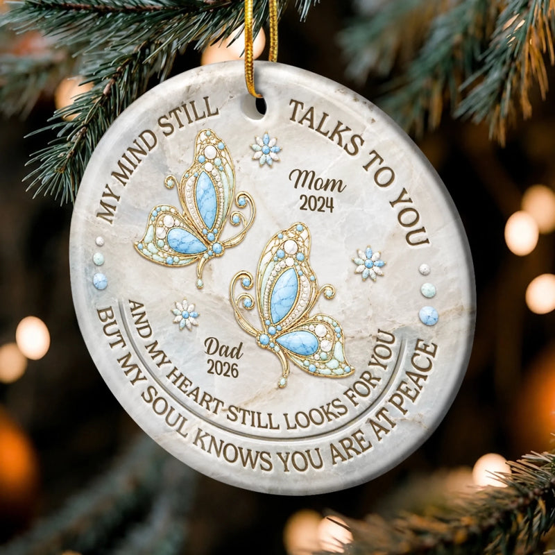 Custom Ceramic Ornament - Personalized Christmas Memorial Sympathy Gifts For Loss Of Mom, Dad - Your Memory Lives On Forever Here