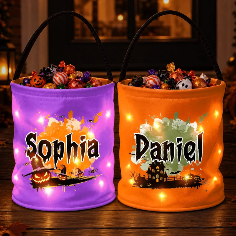 Custom LED Light Bucket Bag - Personalized Halloween  Birthday Gifts For Kids - Spooky Fun Ahead