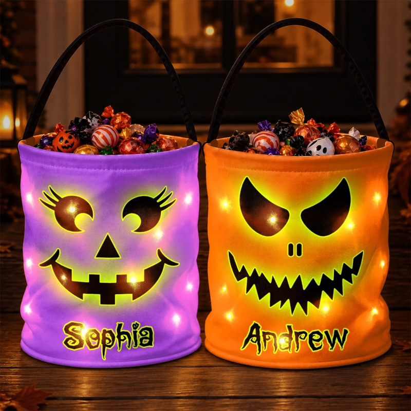 Custom LED Light Bucket Bag - Personalized Halloween Birthday Gifts For Kids - Cute Little Spook