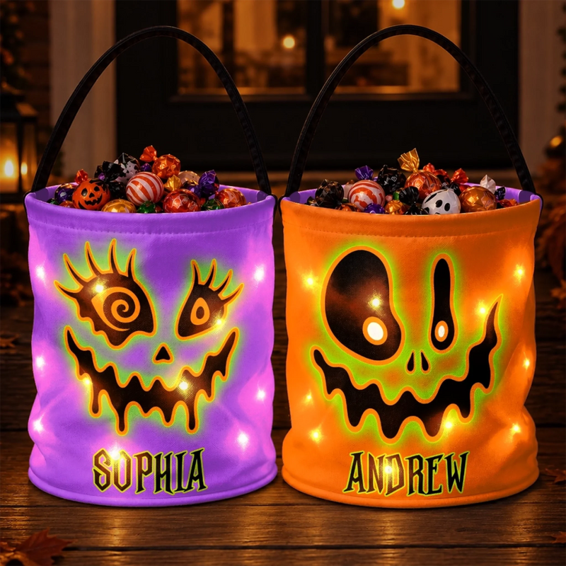 Custom LED Light Bucket Bag - Personalized Halloween Birthday Gifts For Kids - Tiny Boo Magic
