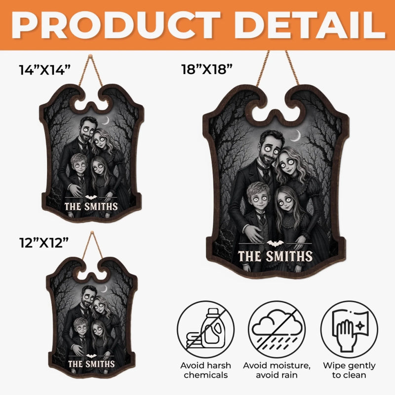 Custom Photo Wood Sign - Personalized Halloween Decor Birthday Gifts For Mom, Dad, Brother, Sister - Spooky Family Lives Right Here