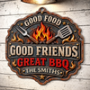Custom BBQ Shaped Metal Sign - Personalized Grilling Gifts For BBQ Lovers, Husband, Son, Grandson, Brother, Grandpa, Dad, Yourself - Good Food Good Friends