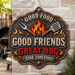 Custom BBQ Shaped Metal Sign - Personalized Grilling Gifts For BBQ Lovers, Husband, Dad - Good Food Good Friends