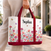 Custom Canvas Tote Bag - Personalized Teacher Appreciation, Back To School Gifts For Teachers,  Wife, Daughter, Besties, Sisters, Granddaughter, Grandma, Mom, Yourself - Botanical Charm
