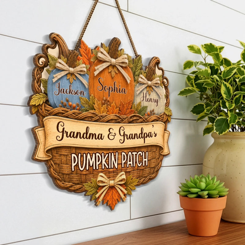 Custom Pumpkin Wood Sign - Personalized Birthday Gifts For Grandma, Grandpa - A Patch Full Of Love
