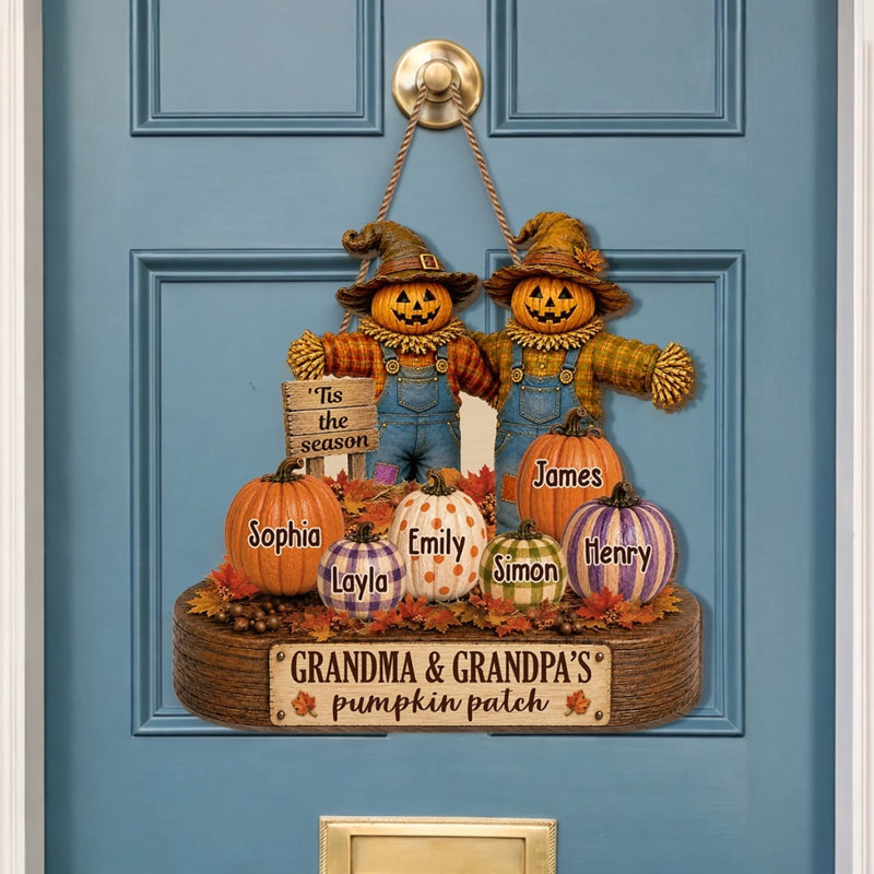 Custom Pumpkin Wood Sign - Personalized Birthday Gifts For Grandma, Grandpa - Love Grows Here
