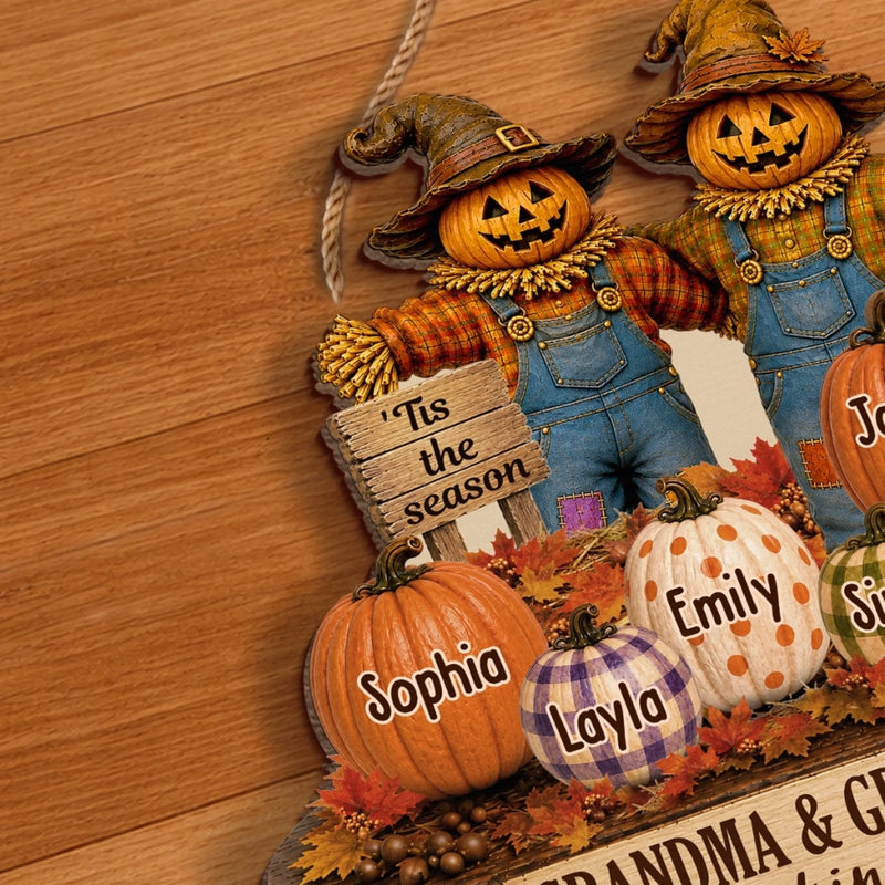 Custom Pumpkin Wood Sign - Personalized Birthday Gifts For Grandma, Grandpa - Love Grows Here