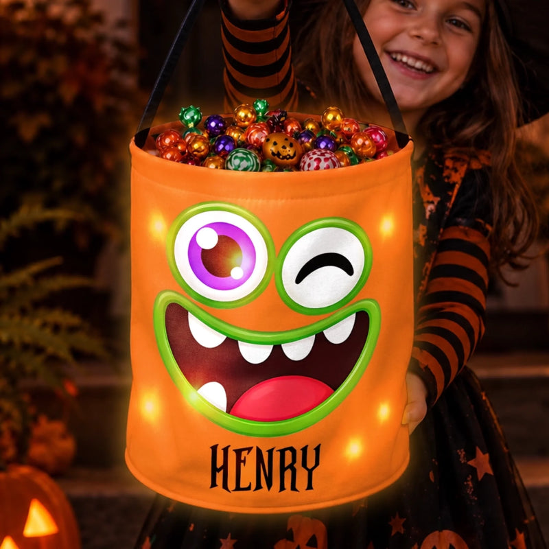 Custom LED Light Bucket Bag - Personalized Halloween Birthday Gifts For Kids - Our Little Monsters
