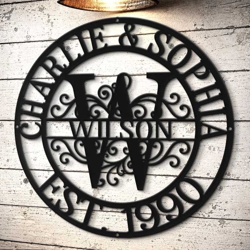 Custom New Home Shaped Metal Sign - Personalized Anniversary Wedding Gifts For Husband And Wife, Him And Her - Forever Family Monogram