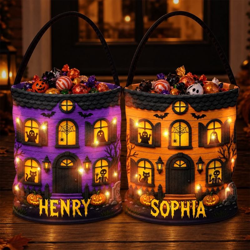 Custom LED Light Bucket Bag - Personalized Halloween Birthday Gifts For Kids - Boo Crew Lives Here