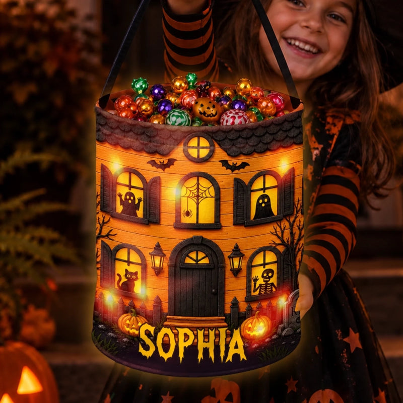 Custom LED Light Bucket Bag - Personalized Halloween Birthday Gifts For Kids - Boo Crew Lives Here