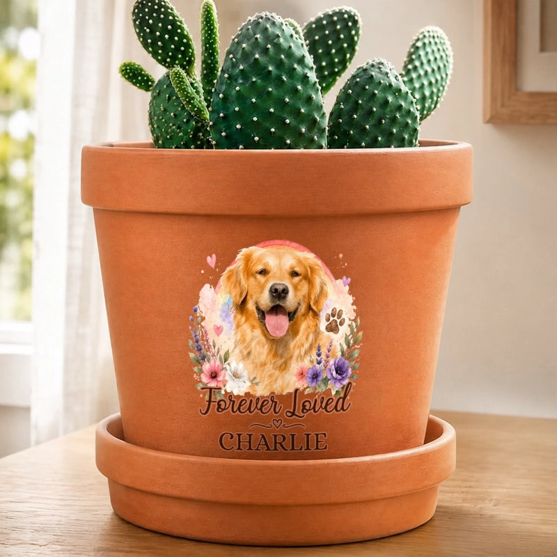 Custom Photo Clay Pot - Personalized Pet Memorial Sympathy Gifts For Dogs, Cats - Forever Loved