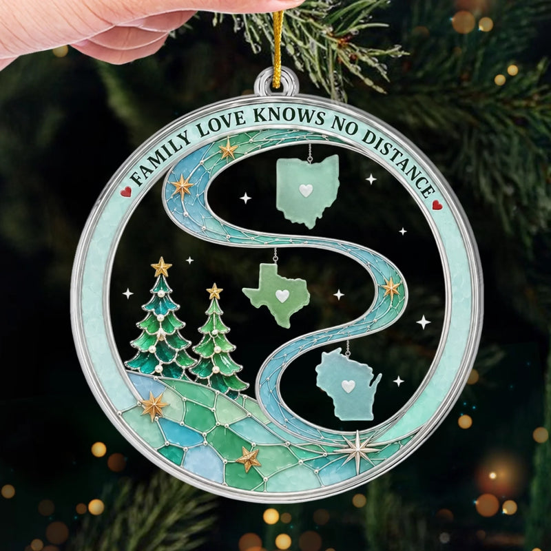 Custom Long Distance Acrylic Ornament - Personalized Christmas Birthday Gifts For Mom, Dad, Brother, Sister - Our Hearts Are Connected