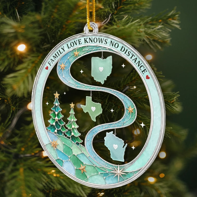 Custom Long Distance Acrylic Ornament - Personalized Christmas Birthday Gifts For Mom, Dad, Brother, Sister - Our Hearts Are Connected