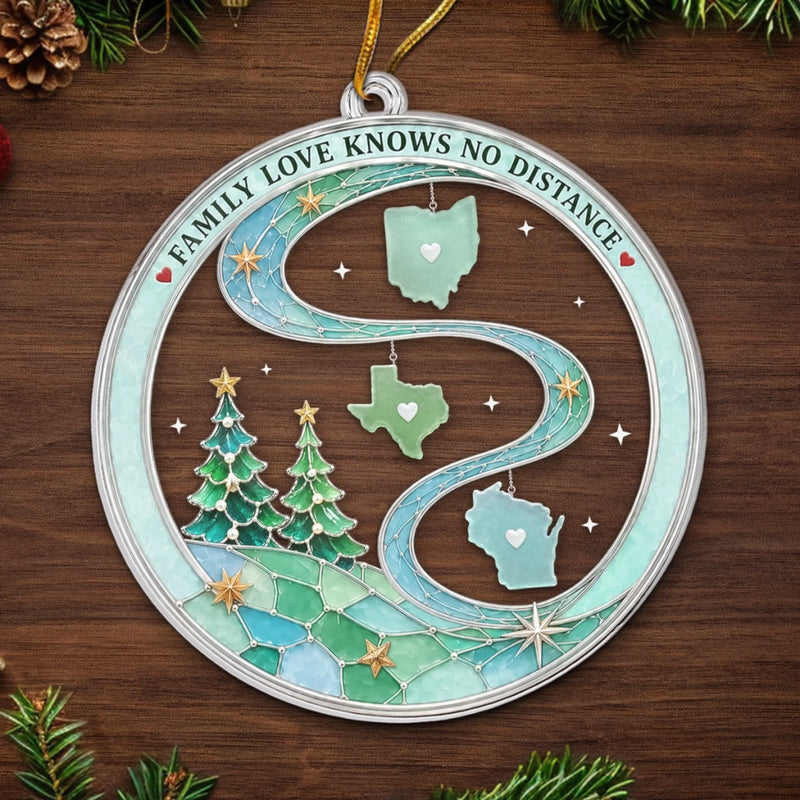 Custom Long Distance Acrylic Ornament - Personalized Christmas Birthday Gifts For Mom, Dad, Brother, Sister - Our Hearts Are Connected