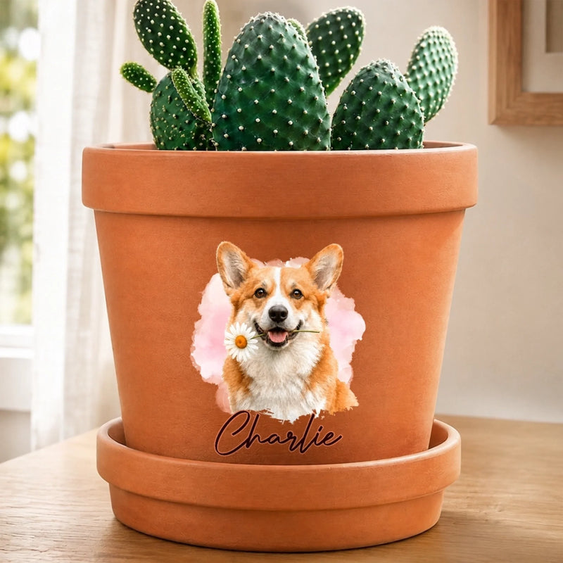 Custom Photo Clay Pot - Personalized Pet Memorial Sympathy Gifts For Dogs, Cats - Loved Beyond Goodbye