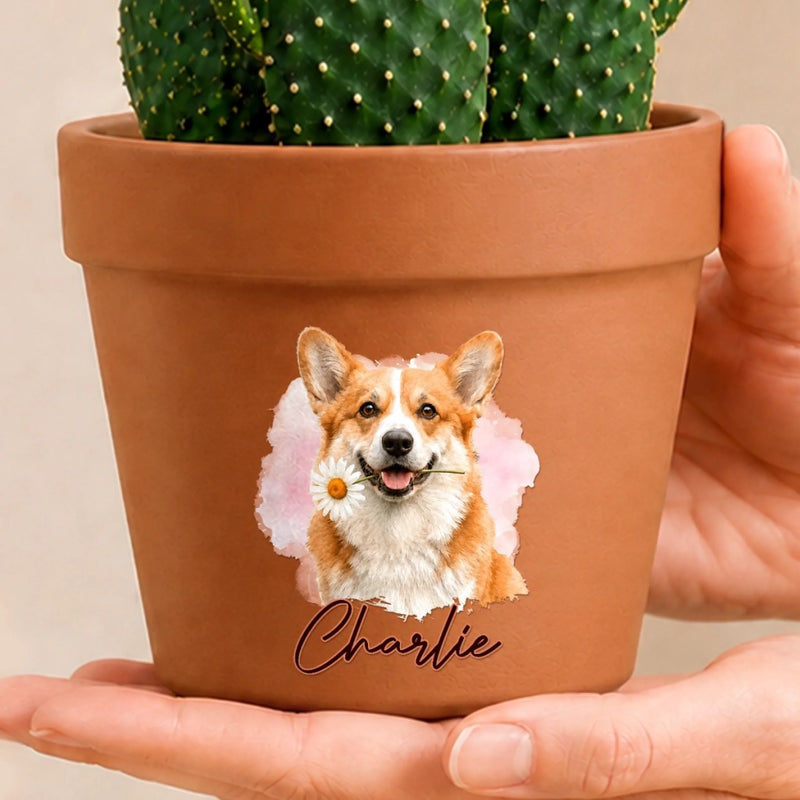 Custom Photo Clay Pot - Personalized Pet Memorial Sympathy Gifts For Dogs, Cats - Loved Beyond Goodbye