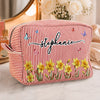 Custom Seersucker Makeup Bag - Personalized Birthday Gifts For Wife, Daughter, Besties, Sisters, Granddaughter, Grandma, Mom, Yourself - Wildflowers In My Heart