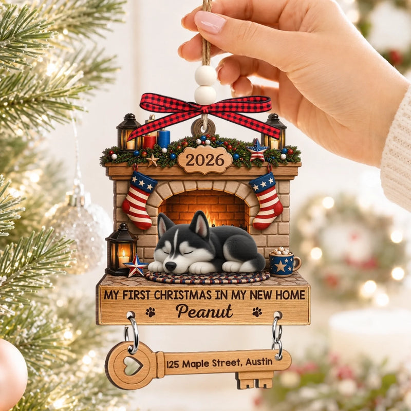 Custom First Christmas Wooden Ornament With Tag - Personalized Christmas Birthday Gifts For Dog Cat Lovers, Dog Dad And Mom, Cat Owners - Paws In New Home